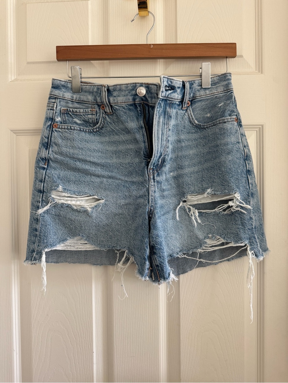 American Eagle Outfitters Light Blue Ripped Denim Shorts